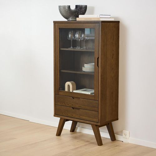 A Line Smoked Oak 1 Door 2 Drawer Display Cabinet