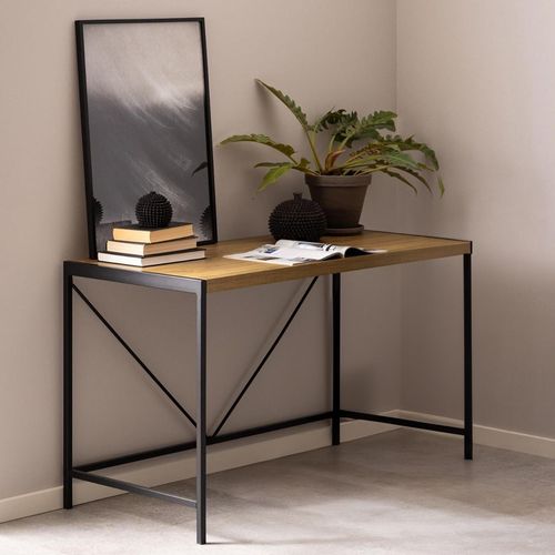 Bahamas Rustic Oak and Black Metal Office Desk