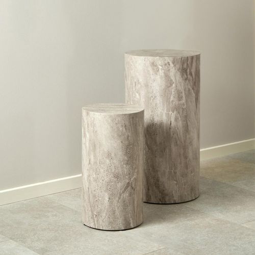 Dice Grey Marble Effect Round Pillar - Set of 2