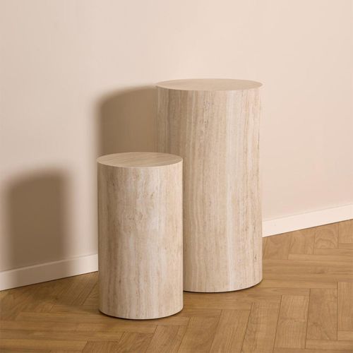 Dice Travertine Effect Round Pillar - Set of 2