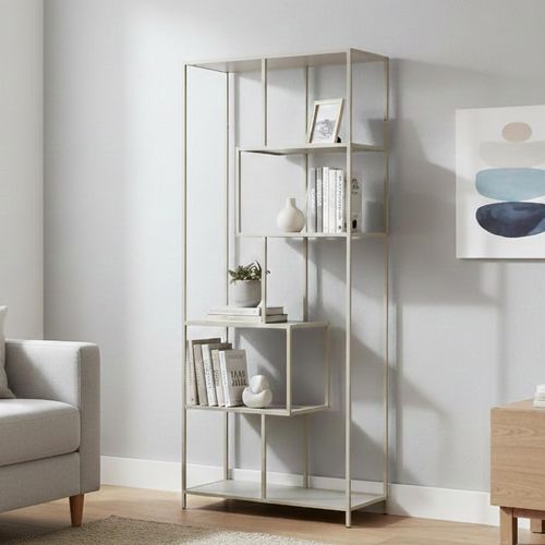 Seaford Grey Melamine and Metal Tall Open Bookshelf