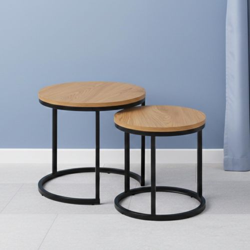 Spiro Oak Round Nest of 2 Tables