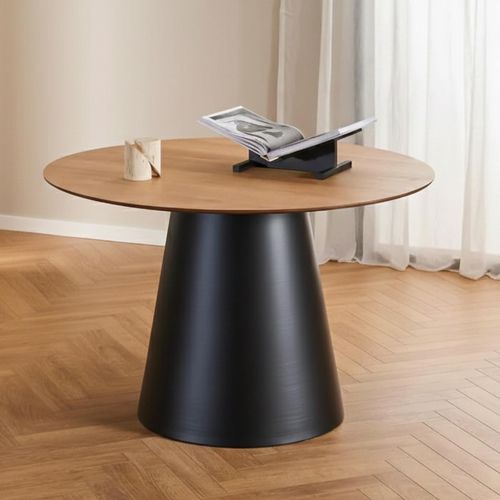 Soli Oak and Black Metal 4 Seater Round Pedestal Dining Table - 120cm