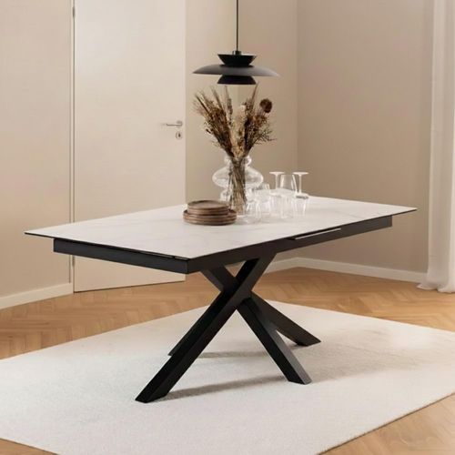 Heaven White Ceramic 8-10 Seater Extending Dining Table with Star Legs - 200cm-240cm