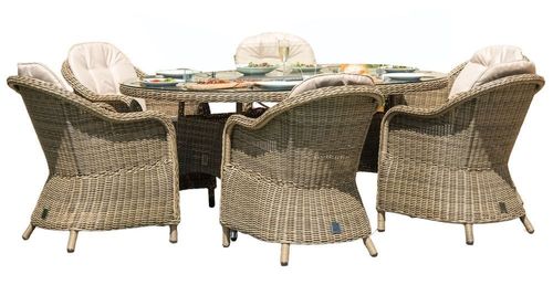 Maze Winchester Heritage Natural Rattan 6 Seater Oval Fire Pit Table Garden Dining Set