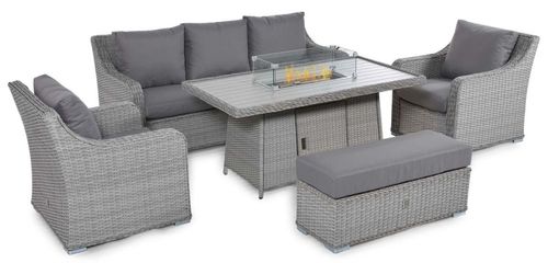 Maze Ascot Grey Rattan 3 Seater Sofa Fire Pit Table Garden Dining Set