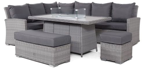 Maze Ascot Grey Rattan Fire Pit Table Corner Garden Dining Set