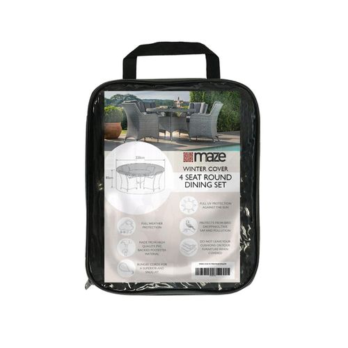 Maze Black Polyester 4 Seater Round Outdoor Dining Set Cover