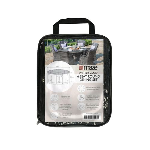 Maze Black Polyester 6 Seater Round Outdoor Dining Set Cover