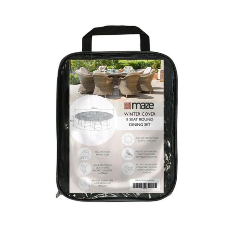 Maze Black Polyester 8 Seater Round Outdoor Dining Set Cover