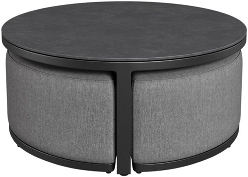 Maze Flanelle Aluminium Round Garden Coffee Table with Footstools