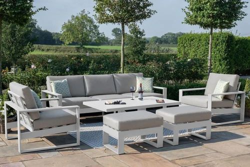 Maze Amalfi White 3 Seater Garden Sofa Set with Gas Lift Rising Table