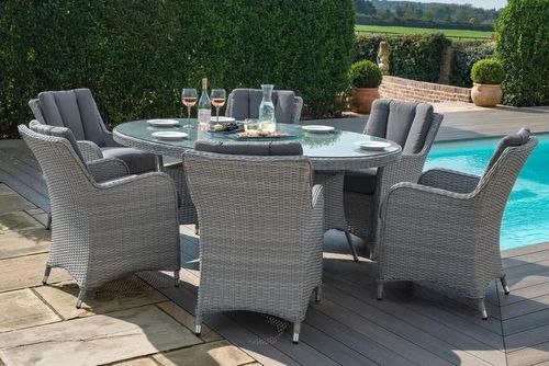 Maze Ascot Grey Rattan 6 Seater Lazy Susan Oval Garden Dining Set