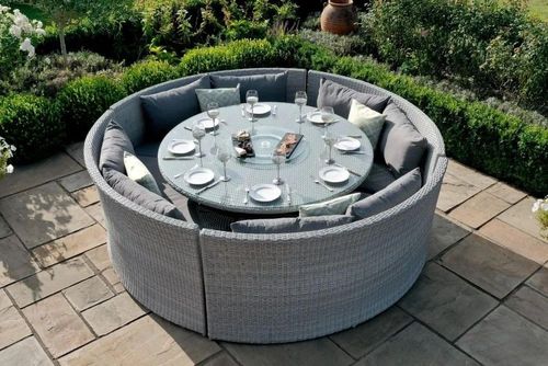 Maze Ascot Grey Rattan Sofa Round Rising Table Garden Dining Set