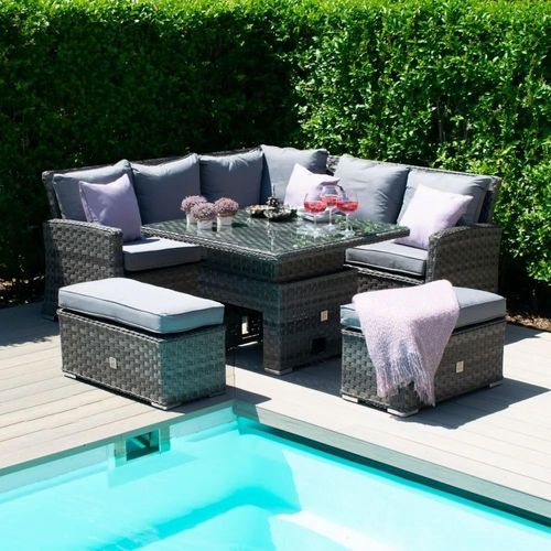 Maze Victoria Grey Rattan Square Rising Table Corner Garden Dining Set