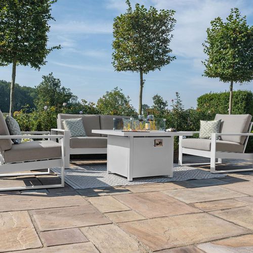 Maze Amalfi White 2 Seater Garden Sofa Set with Fire Pit Table