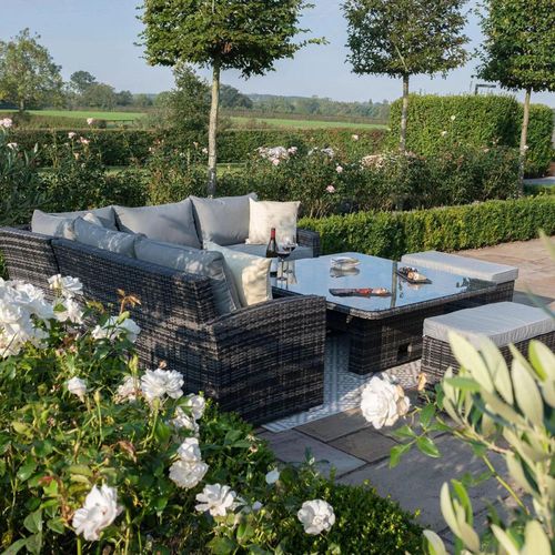 Maze Kingston Brown Rattan Deluxe Square Rising Table Corner Garden Dining Set