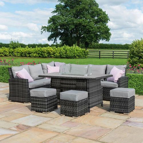 Maze Kingston Grey Rattan Fire Pit Table Corner Garden Dining Set with Footstools