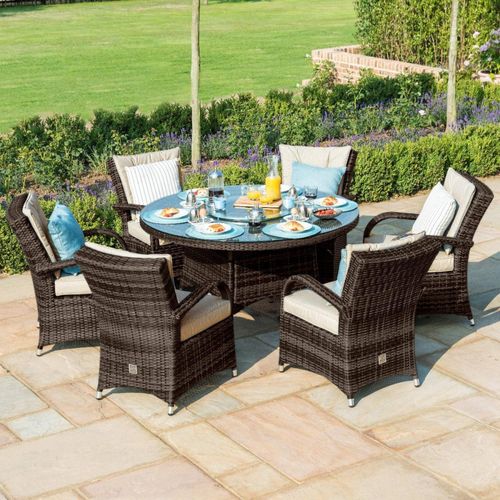 Maze Texas Brown Rattan 6 Seater Round Ice Bucket Garden Dining Set