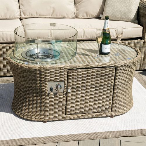 Maze Winchester Natural Rattan Oval Fire Pit Garden Coffee Table