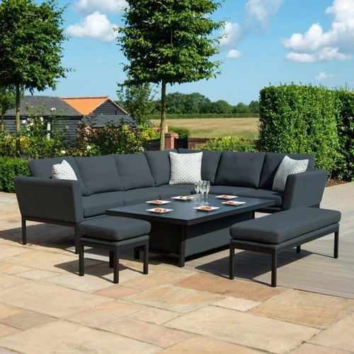Maze Pulse Charcoal 8 Seater Rising Table Corner Garden Sofa Dining Set with Bench Footstool - LH
