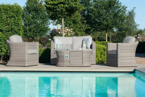 Maze Oxford Grey Rattan 2 Seater Fire Pit Coffee Table Garden Sofa Set