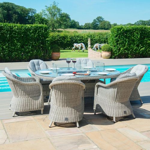 Maze Oxford Heritage Grey Rattan 6 Seater Oval Fire Pit Garden Dining Set