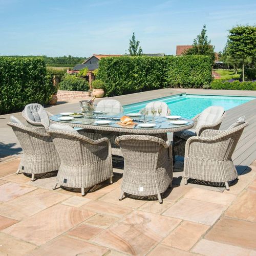 Maze Oxford Heritage Grey Rattan 8 Seater Oval Fire Pit Garden Dining Set
