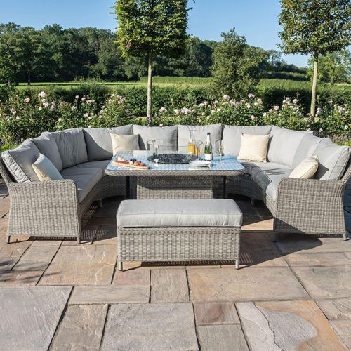 Maze Oxford Royal Grey Rattan U shape Gas Fire Pit Table Garden Sofa Set