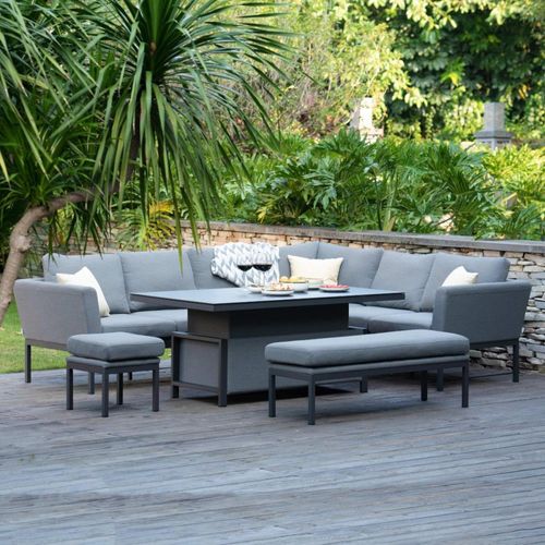 Maze Pulse Flanelle 8 Seater Rising Table Corner Garden Sofa Dining Set with Bench Footstool - LH