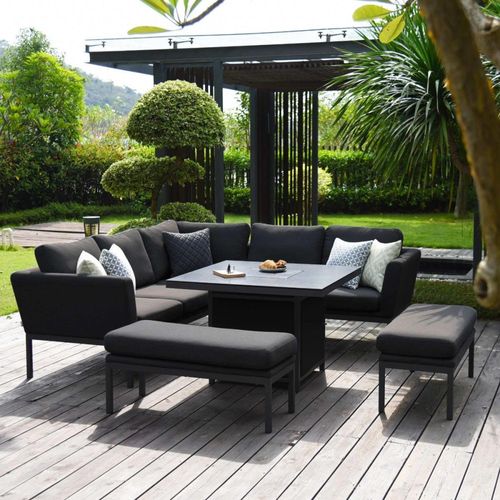 Maze Pulse Charcoal Square Fire Pit Table Corner Garden Dining Set
