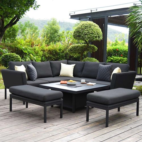 Maze Pulse Charcoal Square Rising Table Corner Garden Dining Set