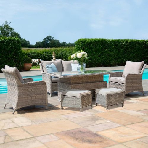 Maze Cotswold Natural Rattan 2 Seater Sofa Rising Table Garden Dining Set with Footstools