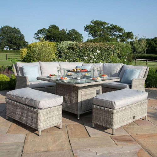Maze Oxford Royal Grey Rattan Square Fire Pit Table Corner Garden Dining Set