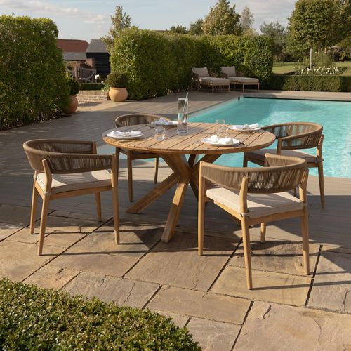 Maze Porto Sandstone 4 Seater Round Garden Dining Set