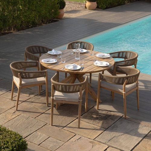 Maze Porto Sandstone 6 Seater Round Garden Dining Set