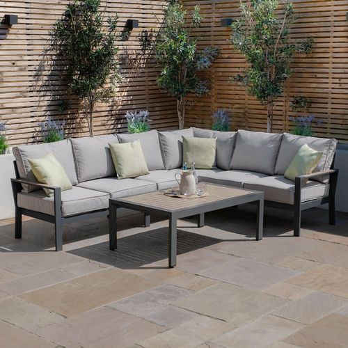 Maze Vancouver Dove Grey Large Corner Garden Sofa Set with Table