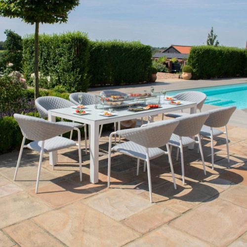 Maze Pebble 8 Seater Fire Pit Table Garden Dining Set