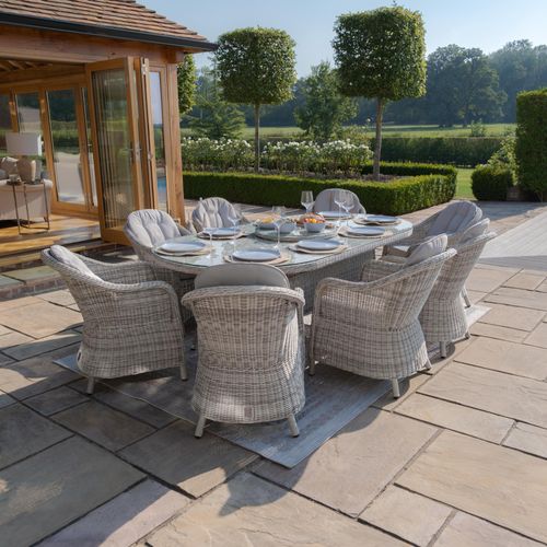 Maze Oxford Grey Rattan 8 Seater Oval Lazy Susan Garden Dining Set with Heritage Chairs