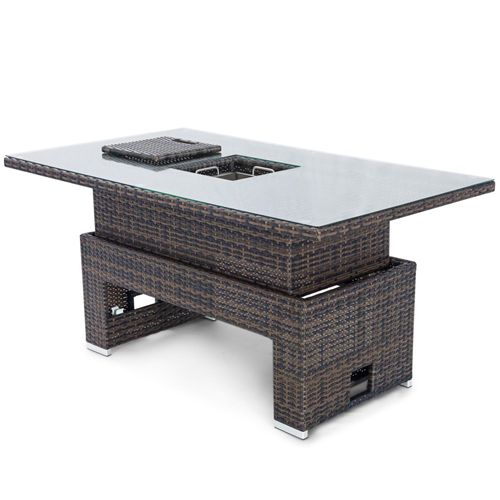 Maze Brown Rattan 6 Seater Ice Bucket Garden Rising Table