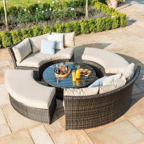 Maze Chelsea Brown Rattan Lifestyle Glass Round Rising Table Garden Suite