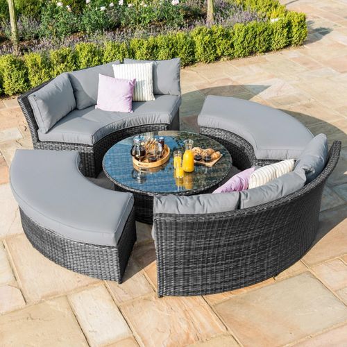 Maze Chelsea Grey Rattan Lifestyle Glass Round Rising Table Garden Suite