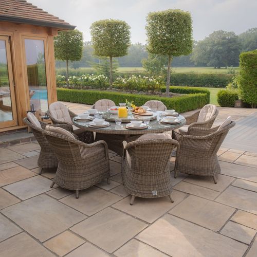 Maze Winchester Brown Rattan 8 Seater Round Garden Lazy Susan Dining Set with Heritage Chairs