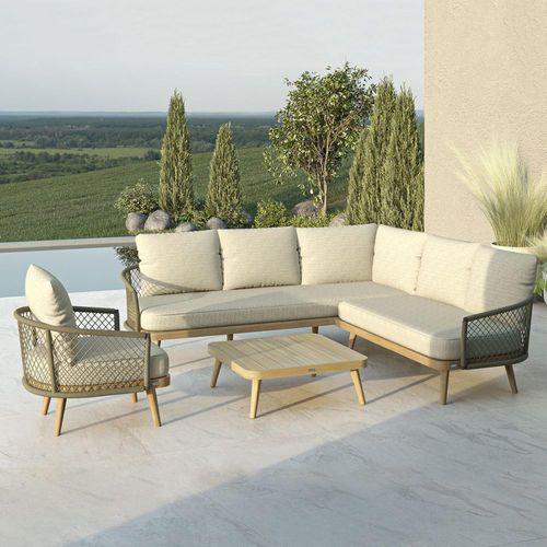 Maze New Bali Sandstone Corner Garden Sofa Set with Armchair