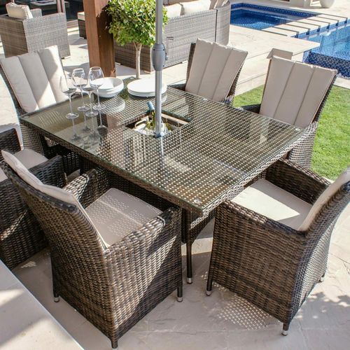 Maze LA Brown Rattan 6 Seater Ice Bucket Table Garden Dining Set