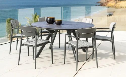 Alexander Rose Rimini Grey Ceramic Glass Round Garden Dining Table - 130cm