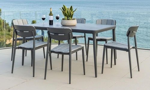 Alexander Rose Rimini Grey Ceramic Glass 6 Seater Garden Dining Set