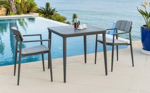 Alexander Rose Rimini Grey Ceramic Glass Square Garden Dining Table - 75cm