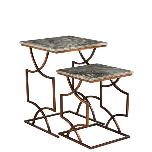 Templar Grey Marble 2 Tier Tables with Bronze Metal Base