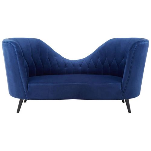 Malena Midnight Blue Velvet Fabric Lounge Chaise with Black Legs